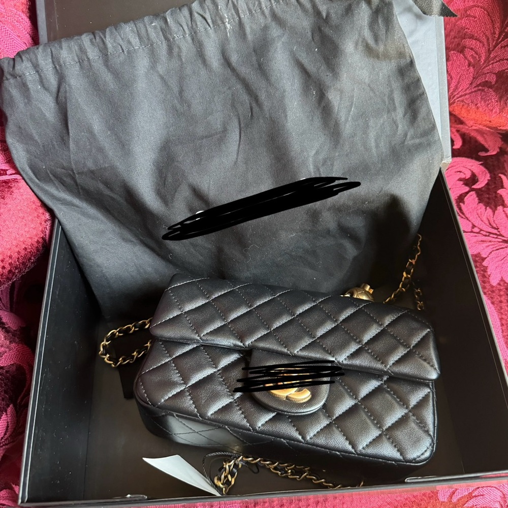 Lux Black Quilted Flap Crossbody Bag with Gold Accents